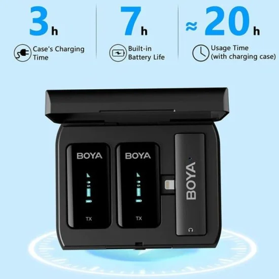 BOYA 2.4GHz Wireless Microphone for mobile device, PC, tablet etc (2transmitters+1receiver with Lightning jack)
